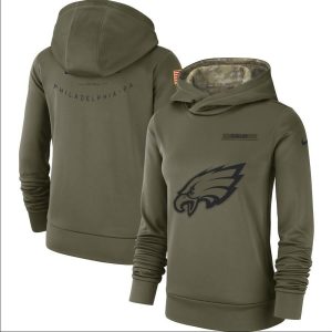 Philadelphia Eagles Olive Salute to Service Team Logo Performance Pullover NFL Hoodie