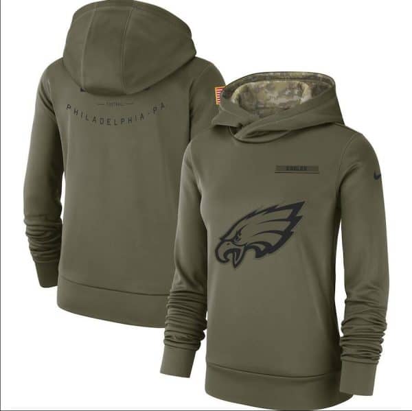 Philadelphia Eagles Olive Salute to Service Team Logo Performance Pullover NFL Hoodie
