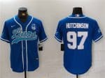 Detroit Lions #97 Aidan Hutchinson Blue With 90th Anniversary Patch Cool Base Stitched Jersey