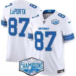 Detroit Lions #87 Sam LaPorta White 2024 NFC North Champions F.U.S.E. Vapor Limited Stitched Jersey