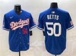 Los Angeles Dodgers #50 Mookie Betts Royal With American Flag Patch Limited Stitched Jersey