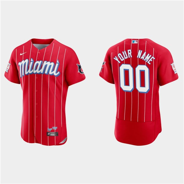 Miami Marlins Customized Custom Red 2021 City Connect Flex Base Stitched Jersey