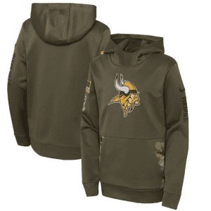 Youth Minnesota Vikings 2022 Olive Salute To Service Therma Performance Pullover Hoodie