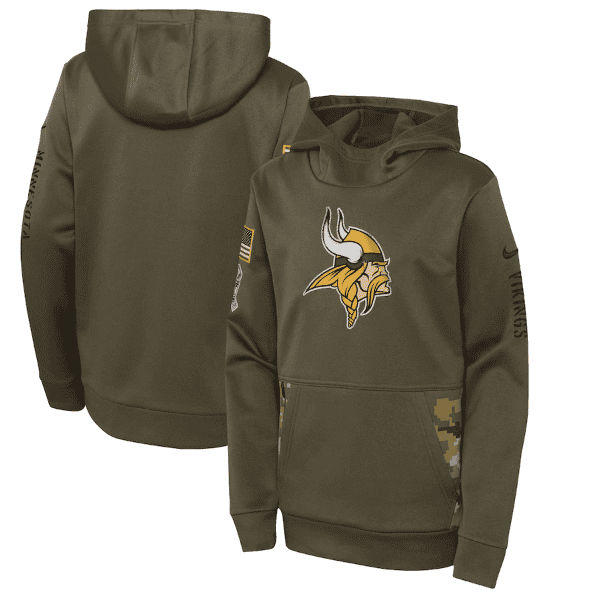 Youth Minnesota Vikings 2022 Olive Salute To Service Therma Performance Pullover Hoodie