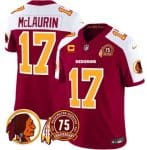 Washington Redskins #17 Terry McLaurin Burgundy White 2024 F.U.S.E. 75th Patch And 4-Star C Patch Throwback Vapor Limited Stitched Jersey