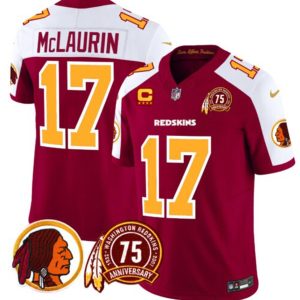 Washington Redskins #17 Terry McLaurin Burgundy White 2024 F.U.S.E. 75th Patch And 4-Star C Patch Throwback Vapor Limited Stitched Jersey