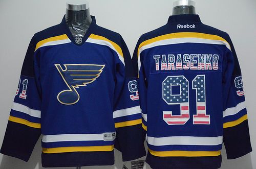 Blues #91 Vladimir Tarasenko Light Blue USA Flag Fashion Stitched Jersey