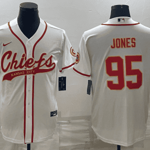 Kansas City Chiefs #95 Chris Jones White With Patch Cool Base Stitched Baseball Jersey