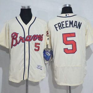 Braves #5 Freddie Freeman Cream Flexbase Authentic Collection Stitched Jersey