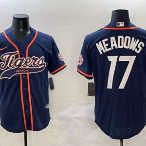 Detroit Tigers #17 Parker Meadows Navy With Patch Cool Base Stitched Jersey