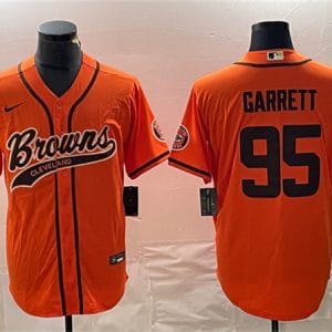 Cleveland Browns #95 Myles Garrett Orange With Patch Cool Base Stitched Jersey