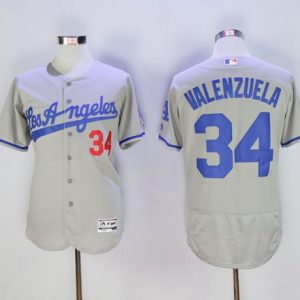 Dodgers #34 Fernando Valenzuela Grey Flexbase Authentic Collection Road Stitched Jersey