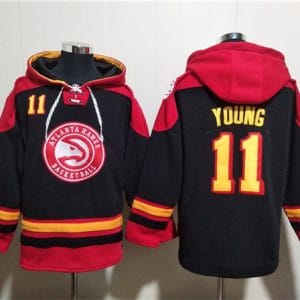 Atlanta Hawks #11 Trae Young Black Red Lace-Up Pullover Hoodie