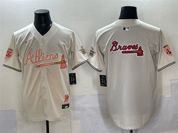 Atlanta Braves Team Big Logo Cream 2024 Atliens Peach With Outkast Patch Vapor Limited Stitched Jersey
