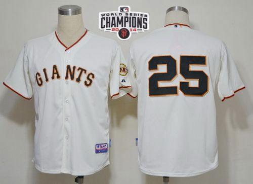 Giants #25 Barry Bonds Cream Cool Base W 2014 World Series Champions Patch Stitched Jersey