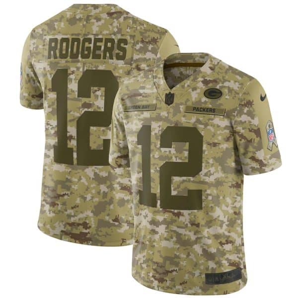 Packers #12 Aaron Rodgers 2018 Camo Salute To Service Limited Stitched Jersey