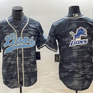 Detroit Lions Gray Camo Team Big Logo Cool Base Stitched Jersey