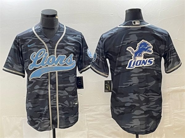 Detroit Lions Gray Camo Team Big Logo Cool Base Stitched Jersey