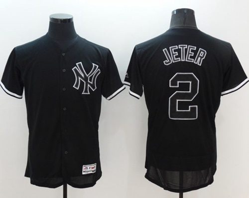 Yankees #2 Derek Jeter Black Fashion Flexbase Authentic Collection Stitched Jersey