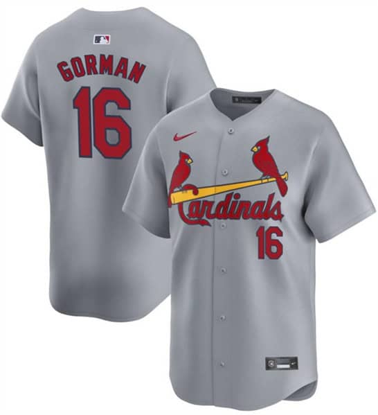 St. Louis Cardinals #16 Nolan Gorman Gray 2024 Away Limited Stitched Jersey