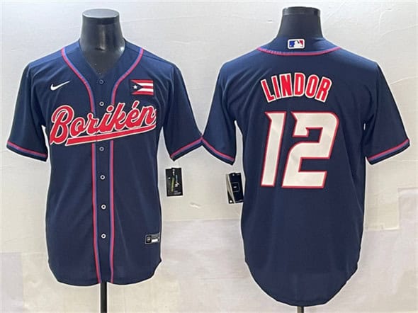 Puerto Rico #12 Francisco Lindor Navy 2023 World Classic Stitched Jersey