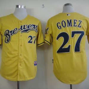 Brewers #27 Carlos Gomez Yellow Alternate Cool Base Stitched Jersey
