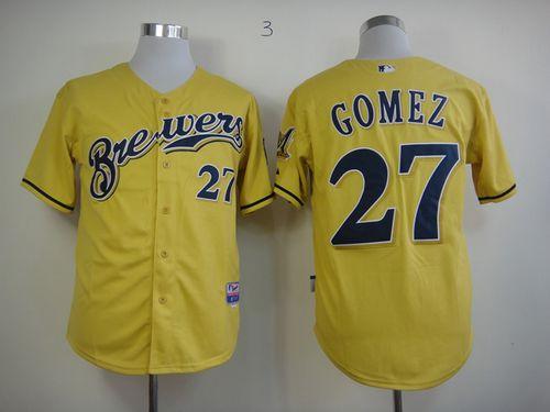Brewers #27 Carlos Gomez Yellow Alternate Cool Base Stitched Jersey