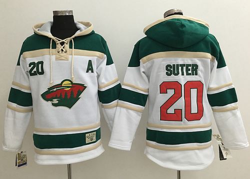 Wild #20 Ryan Suter White Sawyer Hooded Sweatshirt Stitched Jersey