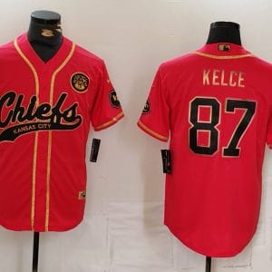 Kansas City Chiefs #87 Travis Kelce Red Gold Cool Base Stitched Jersey