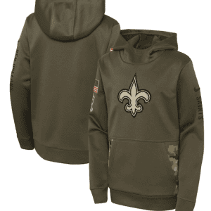 Youth New Orleans Saints 2022 Olive Salute To Service Therma Performance Pullover Hoodie