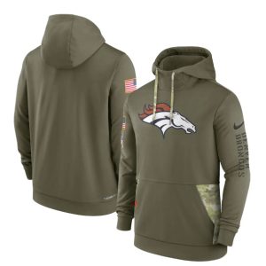 Denver Broncos 2022 Olive Salute To Service Therma Performance Pullover Hoodie