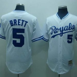 Mitchell And Ness Royals #5 George Brett Stitched White Throwback Jersey