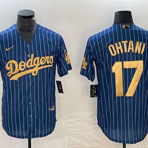 Los Angeles Dodgers #17 Shohei Ohtani Navy Gold Cool Base Stitched Jersey