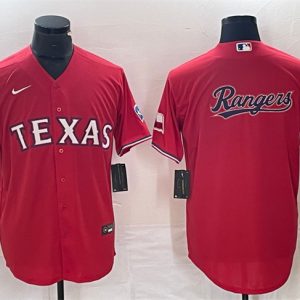 Texas Rangers Red Team Big Logo With Patch Cool Base Stitched Jersey