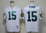 Mitchell Ness Packers #15 Bart Starr White Stitched Throwback Jersey
