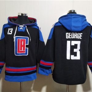 Los Angeles Clippers #13 Paul George Black Blue Lace-Up Pullover Hoodie