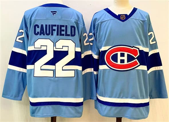 Montreal Canadiens #22 Cole Caufield Blue 2024-25 Reverse Retro Stitched Jersey
