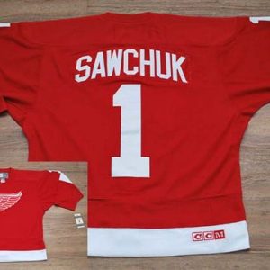 Red Wings #1 Terry Sawchuk Stitched Red CCM Throwback Jersey