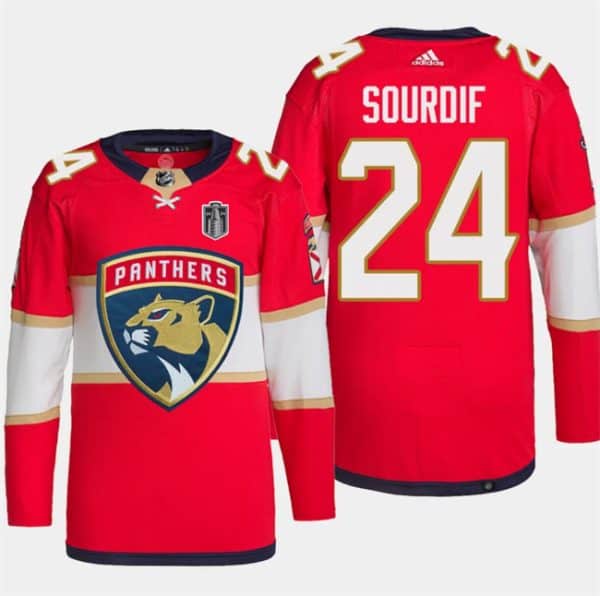 Florida Panthers #24 Justin Sourdif Red 2024 Stanley Cup Final Stitched Jersey