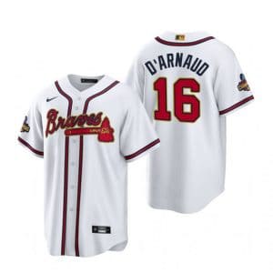 Atlanta Braves #16 Travis D'Arnaud White 2022-23 Gold Cool Base Stitched Jersey