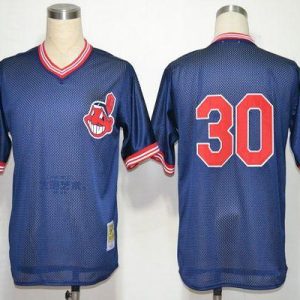 Mitchell And Ness Indians #30 Joe Carter Blue Throwback Stitched Jersey