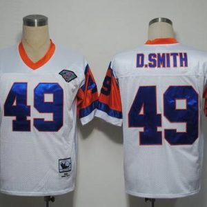 Mitchel And Ness Broncos #49 Dennis Smith White With 75 Anniversary Patch Stitched Throwback Jersey