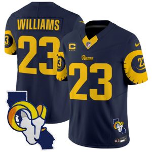 Los Angeles Rams #23 Kyren Williams Navy 2025 4-Star C Patch F.U.S.E. V2 Limited Stitched Jersey