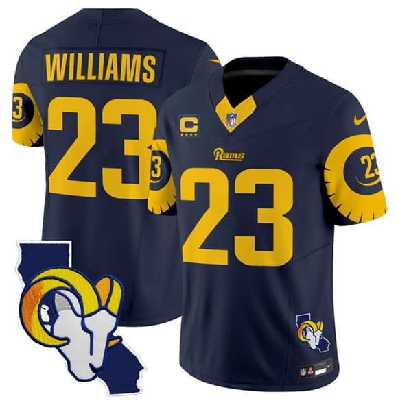 Los Angeles Rams #23 Kyren Williams Navy 2025 4-Star C Patch F.U.S.E. V2 Limited Stitched Jersey