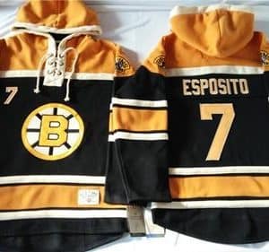 Bruins #7 Phil Esposito Black Sawyer Hooded Sweatshirt Stitched Jersey