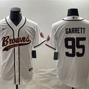 Cleveland Browns #95 Myles Garrett White With Patch Cool Base Stitched Jersey