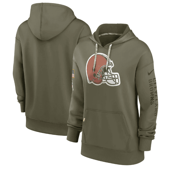 Cleveland Browns 2022 Olive Salute To Service Therma Performance Pullover Hoodie(Run Small)