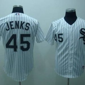 White Sox #45 Bobby Jenks Stitched White Black Strip Jersey
