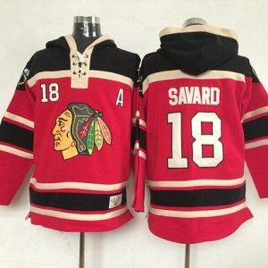 Blackhawks #18 Denis Savard Red Sawyer Hooded Sweatshirt Stitched Jersey