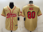 San Francisco 49ers #80 Jerry Rice New Gold With Patch Cool Base Stitched Baseball Jersey